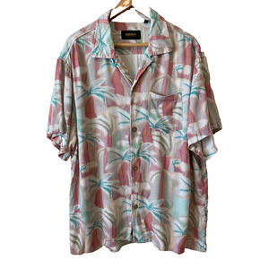 Deus Ex Machina Palm Tree Print Tropical Button Up Polo Shirt Sz L Beach Resort